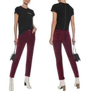 RE/DONE Burgundy Velvet Skinny Pants‎ Button Fly Pants Size 29 Slim Velour Slim